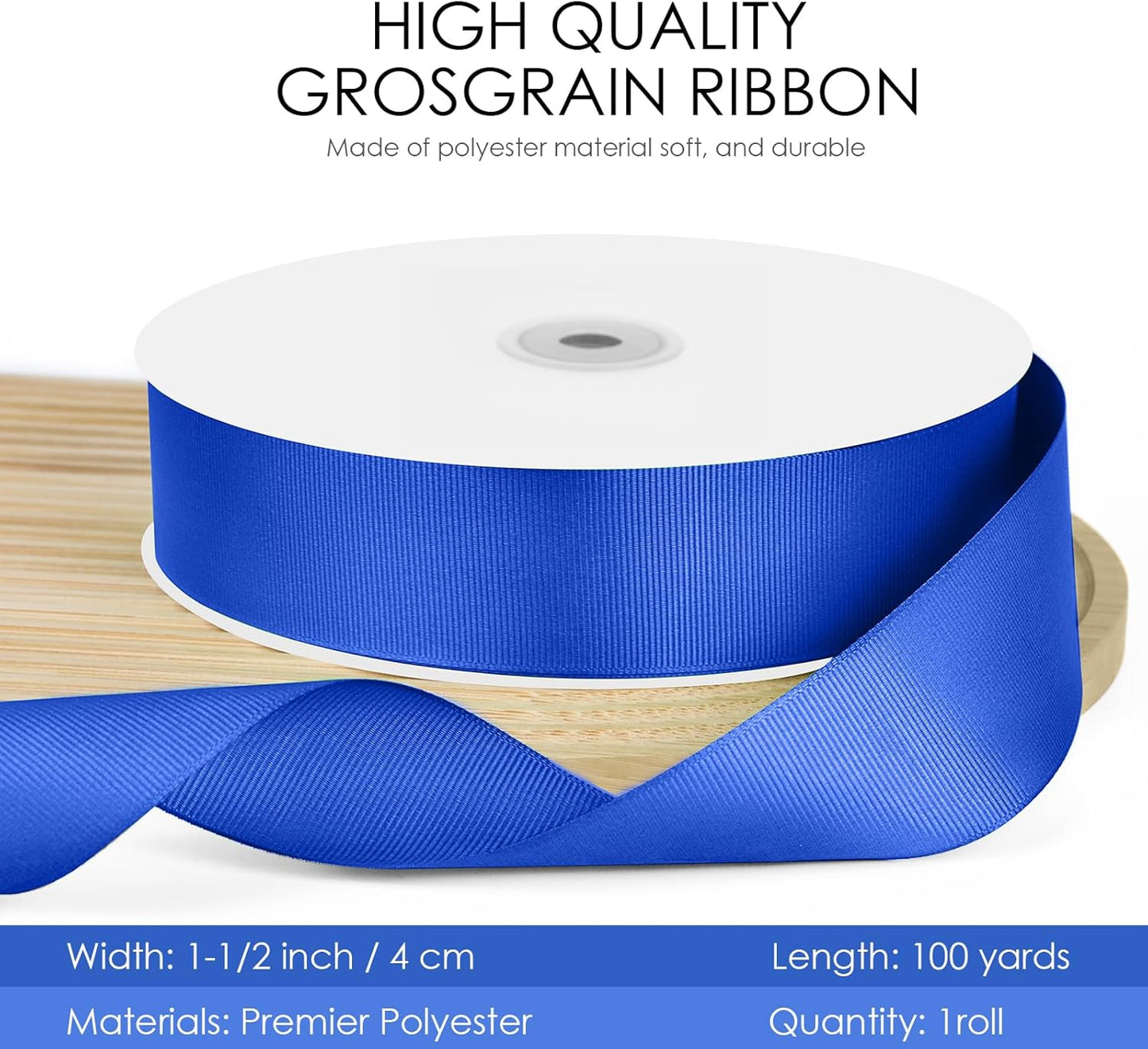 100 Yards 1.5 inch Grosgrain Ribbon, Solid Color Fabric Ribbon Perfect for Gift Wrapping, Wedding, Handmade Bows, Floral Bouquets and Party Decoration(Royal Blue)