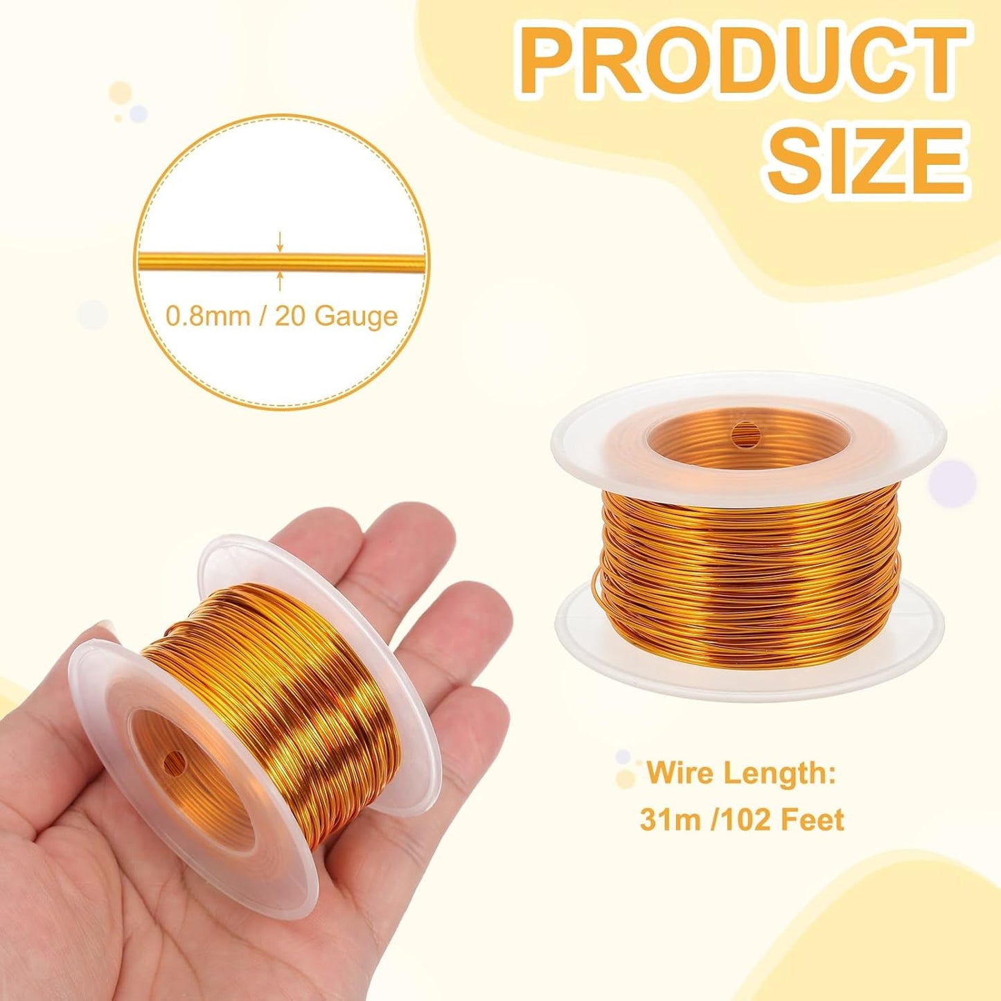 uxcell 20 Gauge / 0.8mm Anodized Aluminum Wire for Jewelry Craft Making, 102 Feet Bendable Flexible Wire for DIY Home Decor Gardening Sculpture, Gold