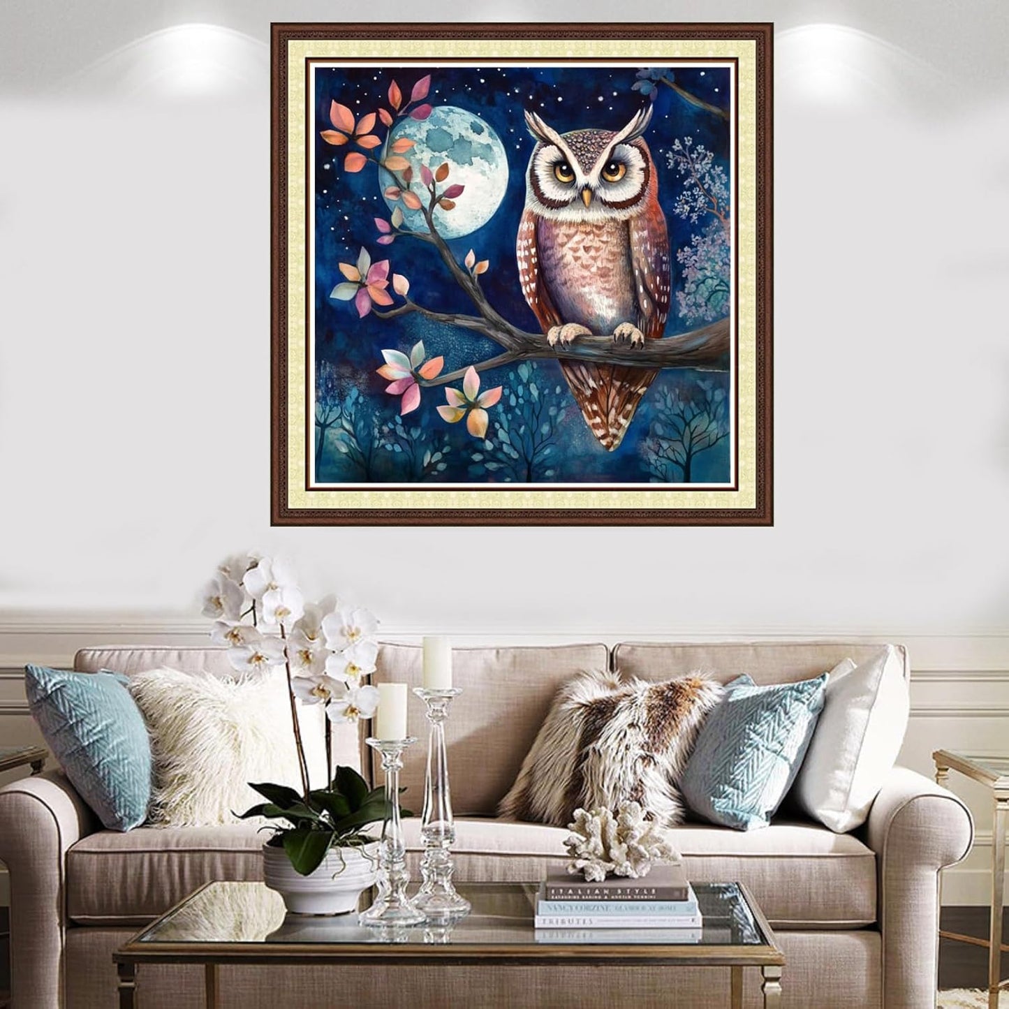 Findvoor Counted Cross Stitch Kits for Adults Full Range of Cross Stitching Embroidery Unprinted Pattern for Beginners, 11CT Needlepoint Kit Patterns Embroidery Kits-Moonlight Owl 18x18 inch