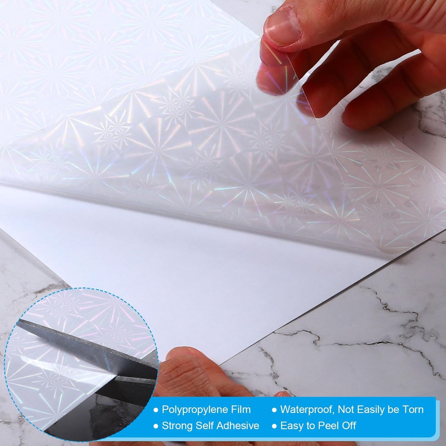 PATIKIL 11.7x8.3" Holographic Sticker Paper, 10Sheets A4 Polypropylene Self-adhesive Transparent Waterproof Laminate Overlay Film for Photo Cards Scrapbook Decorations, Little Snowflake