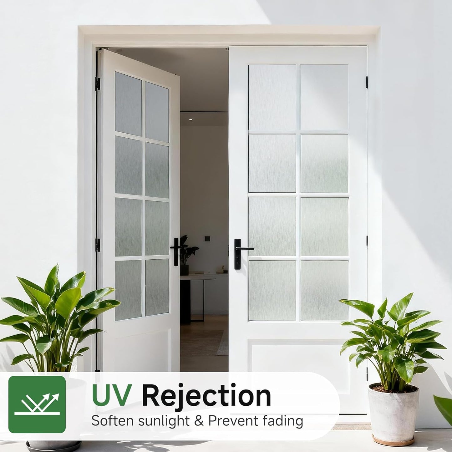 Borsky Frosted Glass Window Film - Static Cling, 96% UV Blocking Non-Adhesive Privacy Window Film, Removable Window Cling with Day & Night Privacy for Bathroom Home Office, 35.4 x 393.7 Inches, Pure