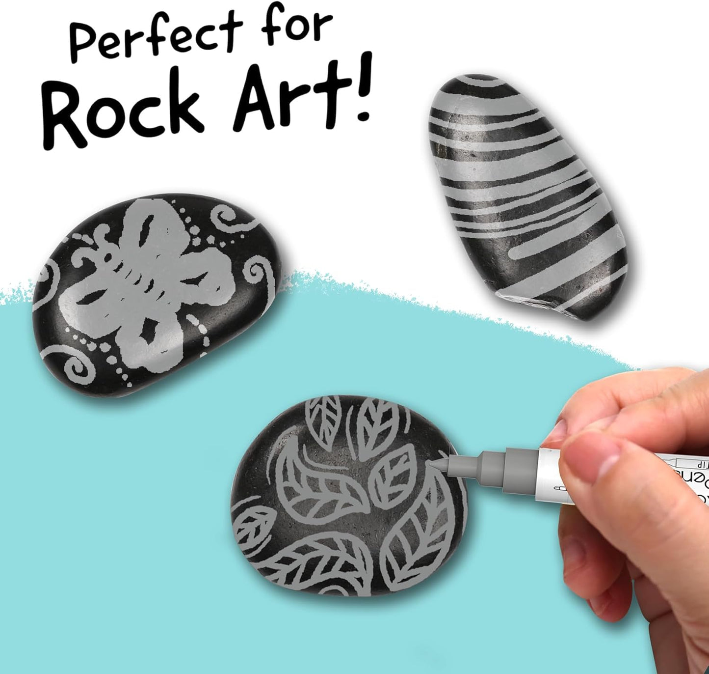 4 Dual Tip Gray Paint Pen Metallic - Fine Tip & Medium Acrylic Paint Markers - Gray Marker for Metal, Wood, Rock Painting, Canvas, Ceramic, Glass, Fabric, Leaf and Plastic - Water-based Ink