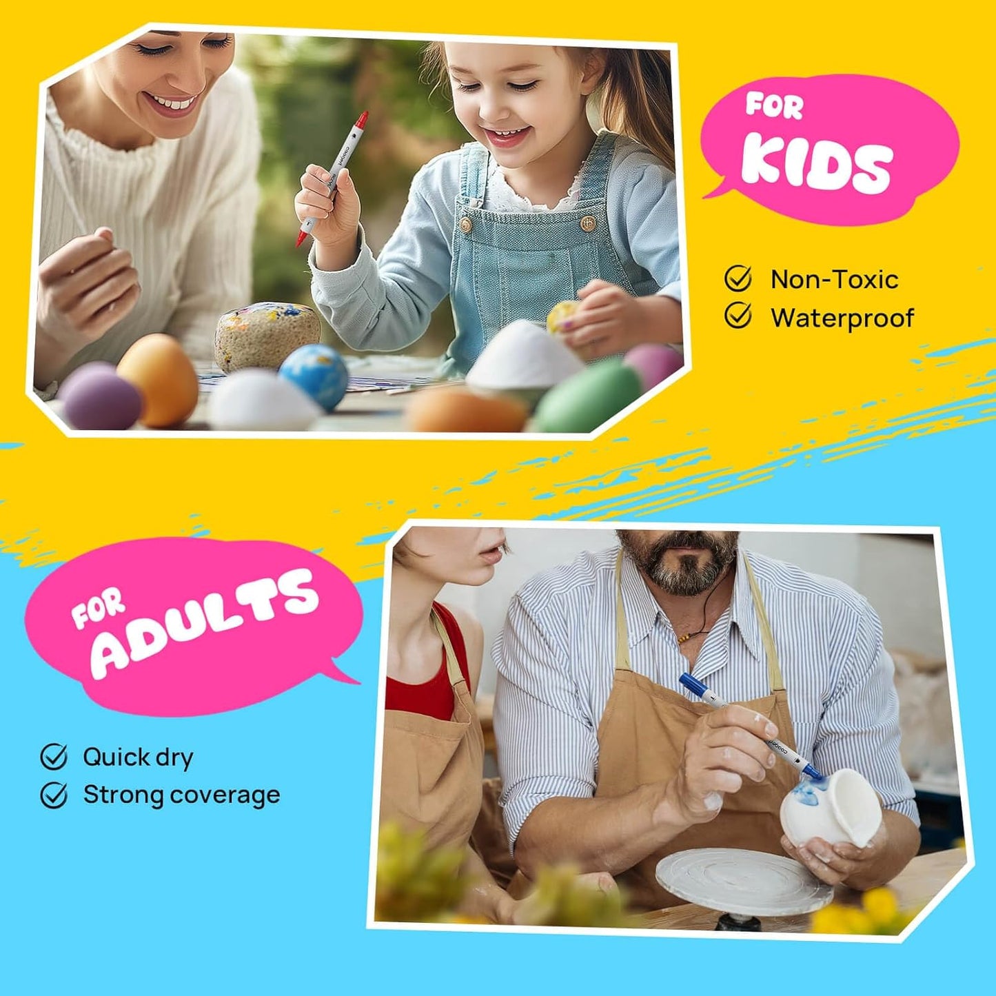 24 Dual Tip Acrylic Paint Markers, Fine Tip and Dot Tip Acrylic Paint Pens For Rock Painting, Canvas, Wood, Glass, Ceramic, Fabric, Plastic, Egg, Art Painting Supplies Kit