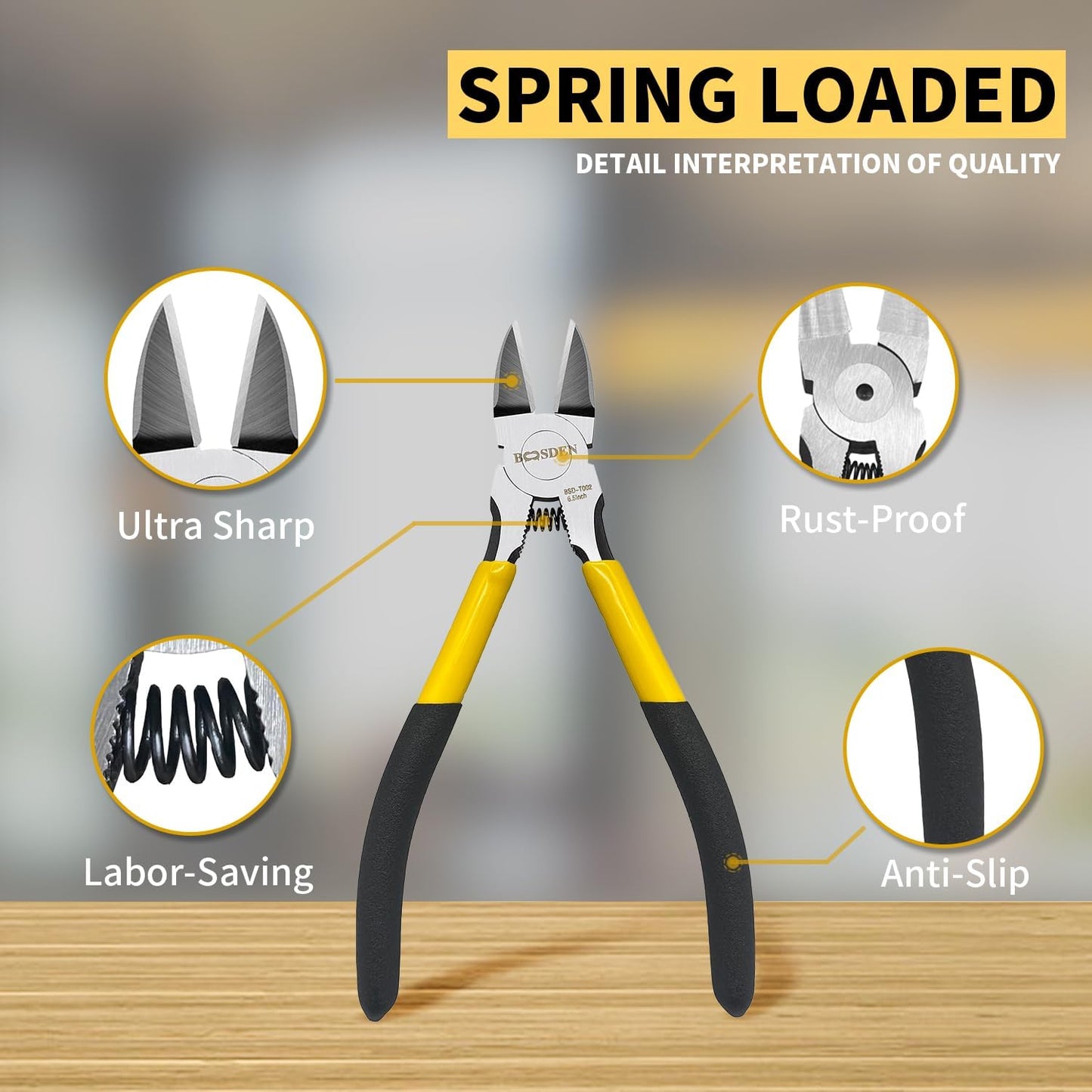 Wire Cutters, 6 Pack, BOOSDEN 6.5" Flush Cutters Spring Loaded Pliers Side Cutting Pliers Diagonal Cutting Pliers Dikes Wire Cutters Side Cutters for Crafts Electrician Work Jewelry Making