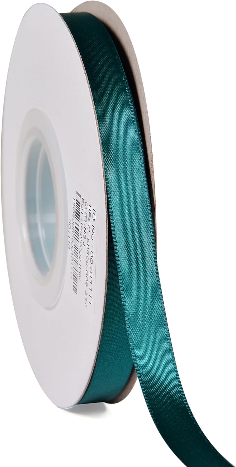 YAMA Teal Double Faced Satin Ribbon 3/8 Inch 25 Yards Teal Fabric Ribbon for Gift Wrapping Crafts Hair Bows Wedding Party Decoration