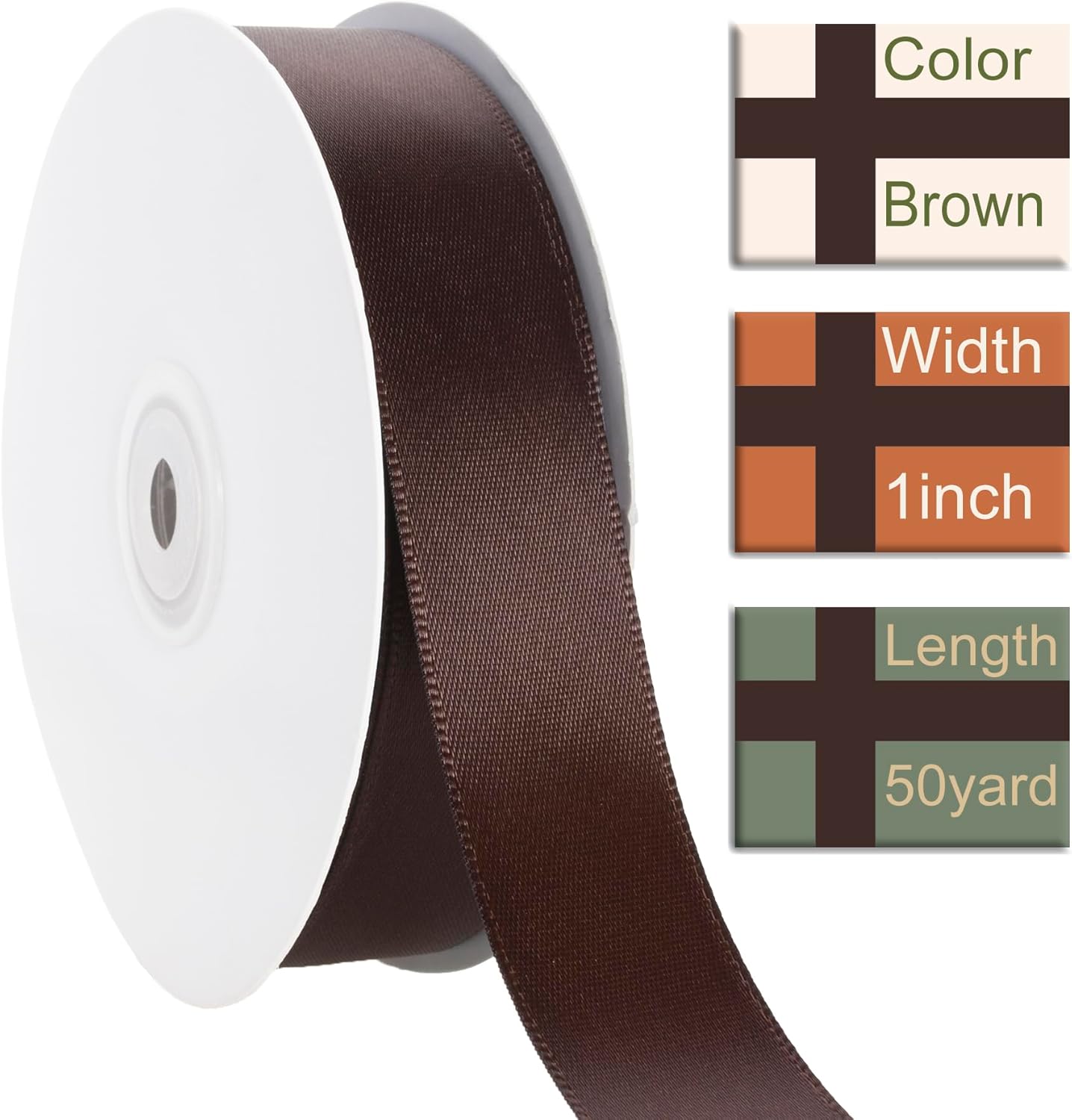 1 Inch Brown Ribbon, 50 Yards Craft Polyester Satin Ribbon Perfect for Gift Wrapping, Handmade Roses, Wedding Party Decorations and DIY Crafts