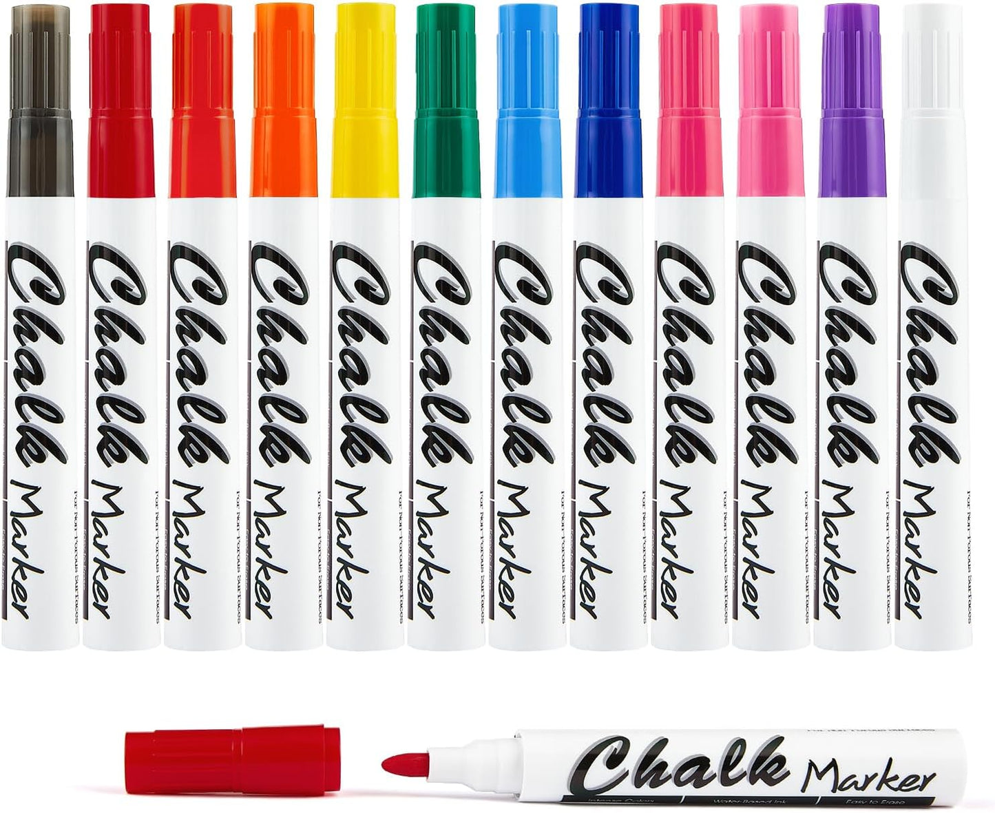 Volcanics 12 Pack Liquid Chalk Markers – 12 Bright Colors – Round Tip Wet Erase, Dust-Free, Non-Toxic, Kid-Safe Chalk Pens for Chalkboards, Glass, Windows, LED Signs