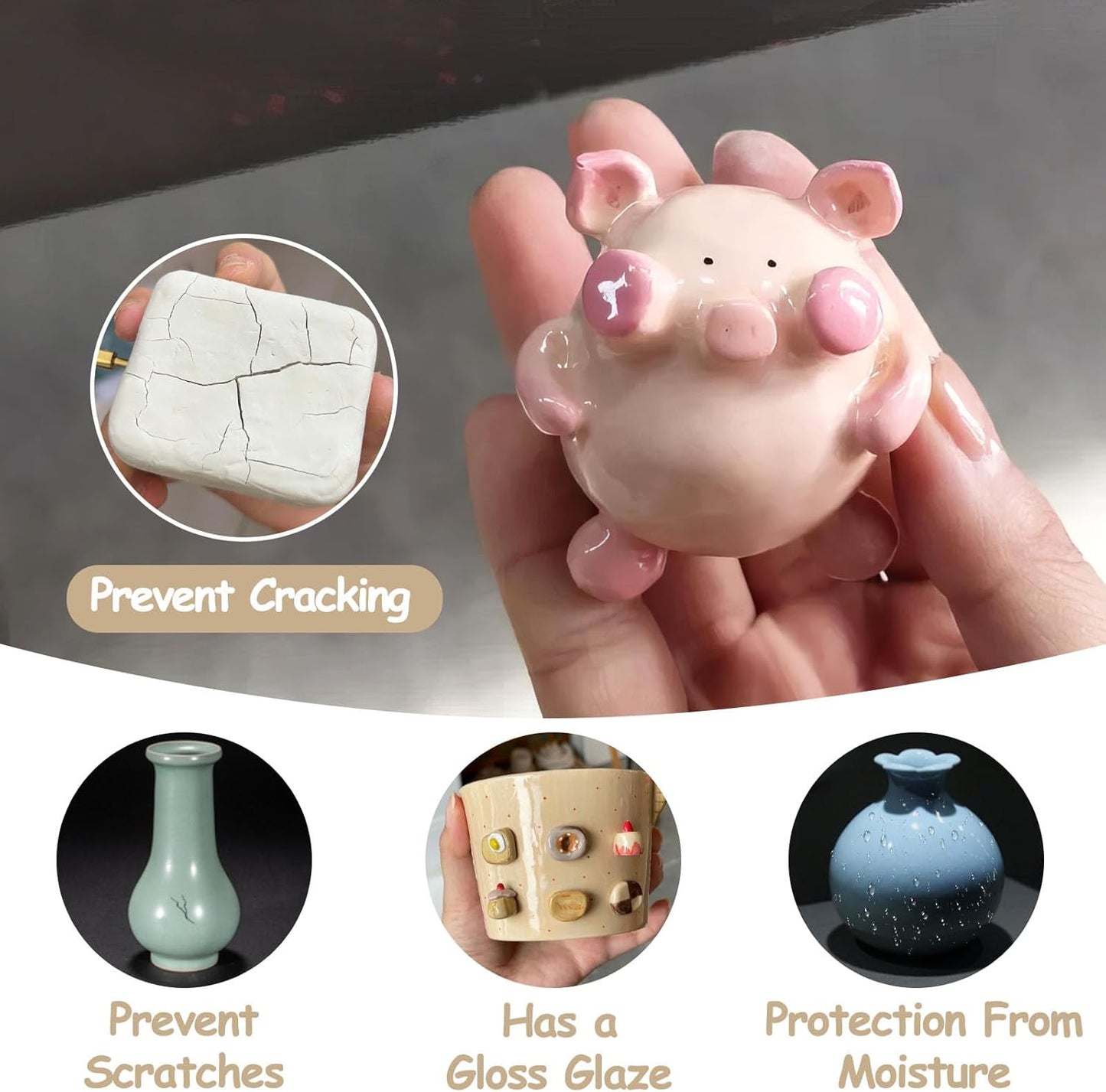 50ml Air Dry Clay Glaze & Varnish - Gloss Finish for Crafts/Pottery/Sculptures - Waterproof & Quick-Drying & Non-Yellowing Clear Coating - Gloss Polymer Clay Sealer