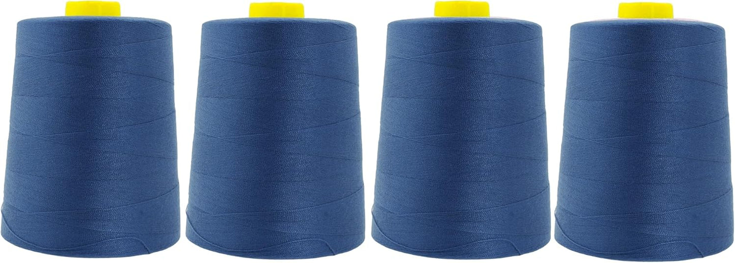 Mandala Crafts 4 Pack of Serger Threads Cones Spools - 20S/2 24000 Yards Polyester Denim Threads for Sergers Machine and Overlock Quilting Sewing Machine
