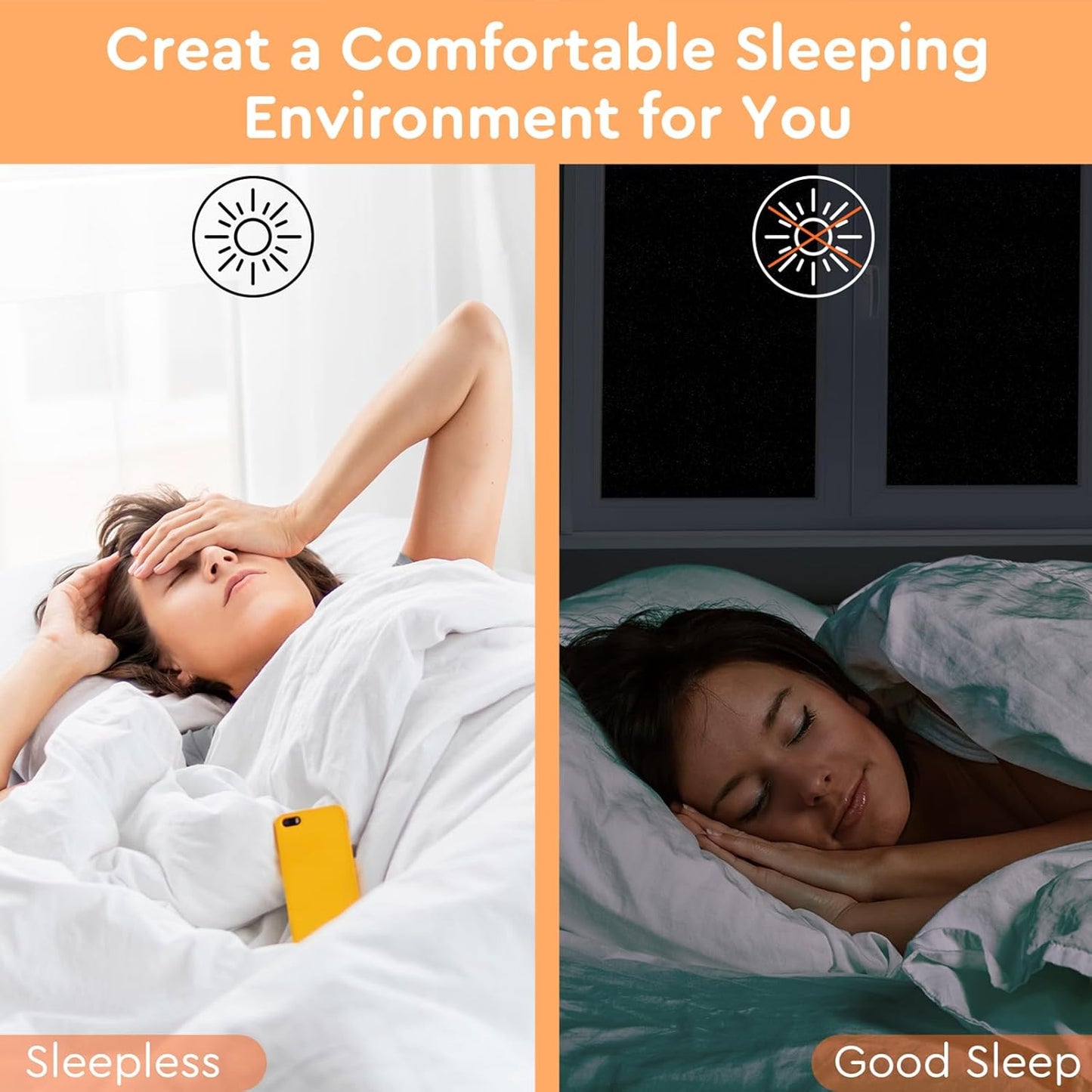 Kromapolis Blackout Window Privacy Film Total Light Blocking Room Darkening Window Covering, Removable Static Cling Frosted Glass Tint, Non-Adhesive, Black 35.4'' x 118.1''