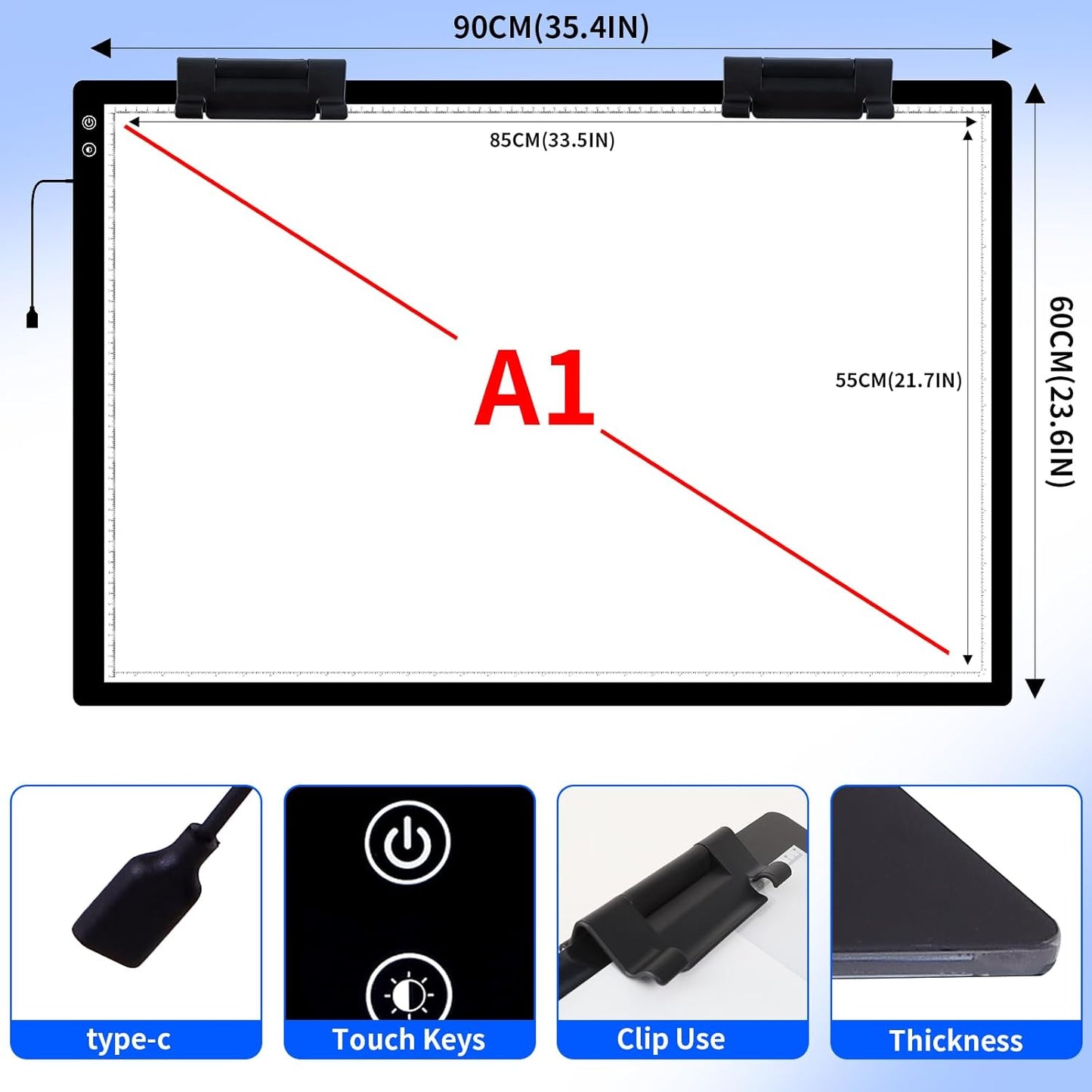 Luxjoyful A1 Extra Large Light Board for Diamond Painting,LED Rechargeable Light Pad with Built-in 6000mAh Battery,3 Color Stepless Dimming,Light Box for Tracing,Diamond Painting,Drawing,Vinyl Weeding