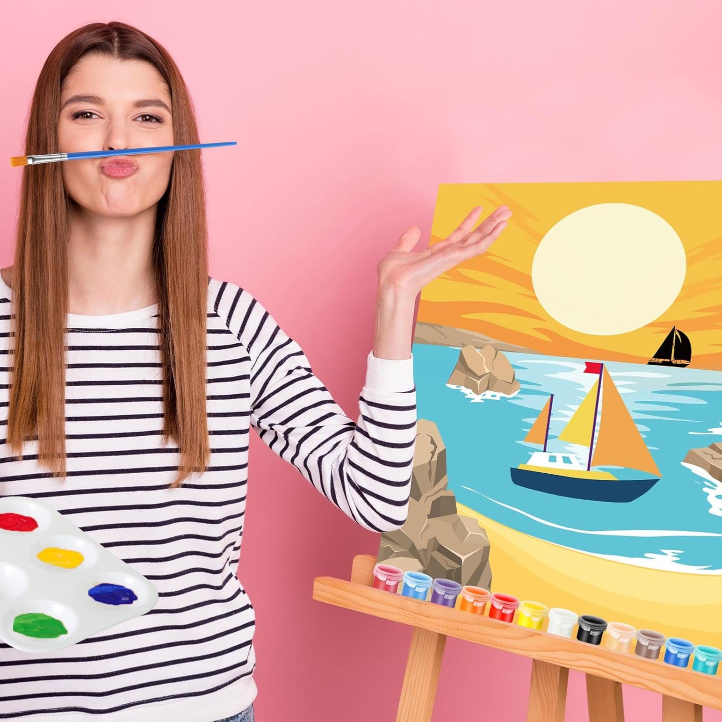 Zhanmai 12 Pack Pre Drawn Canvas for Painting Sip and Paint Kit 8" x 10" Paint Party Set Canvas Painting Pre Printed Canvases for Party Favor DIY Virtual Adult's Date Night(Landscape)