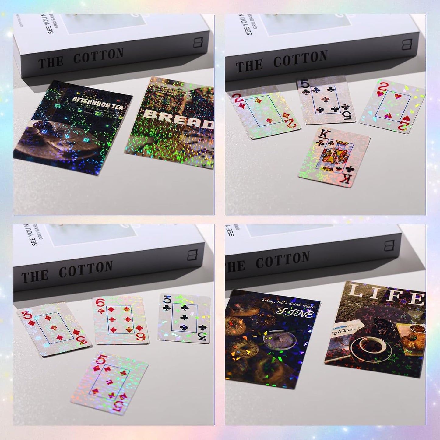 36 Sheets Holographic Sticker Paper, Clear Vinyl Laminate Film for Stickers Waterproof, Transparent Overlay Lamination Sticker Paper Self-Adhesive, 6 Patterns-8.5x11 Inch