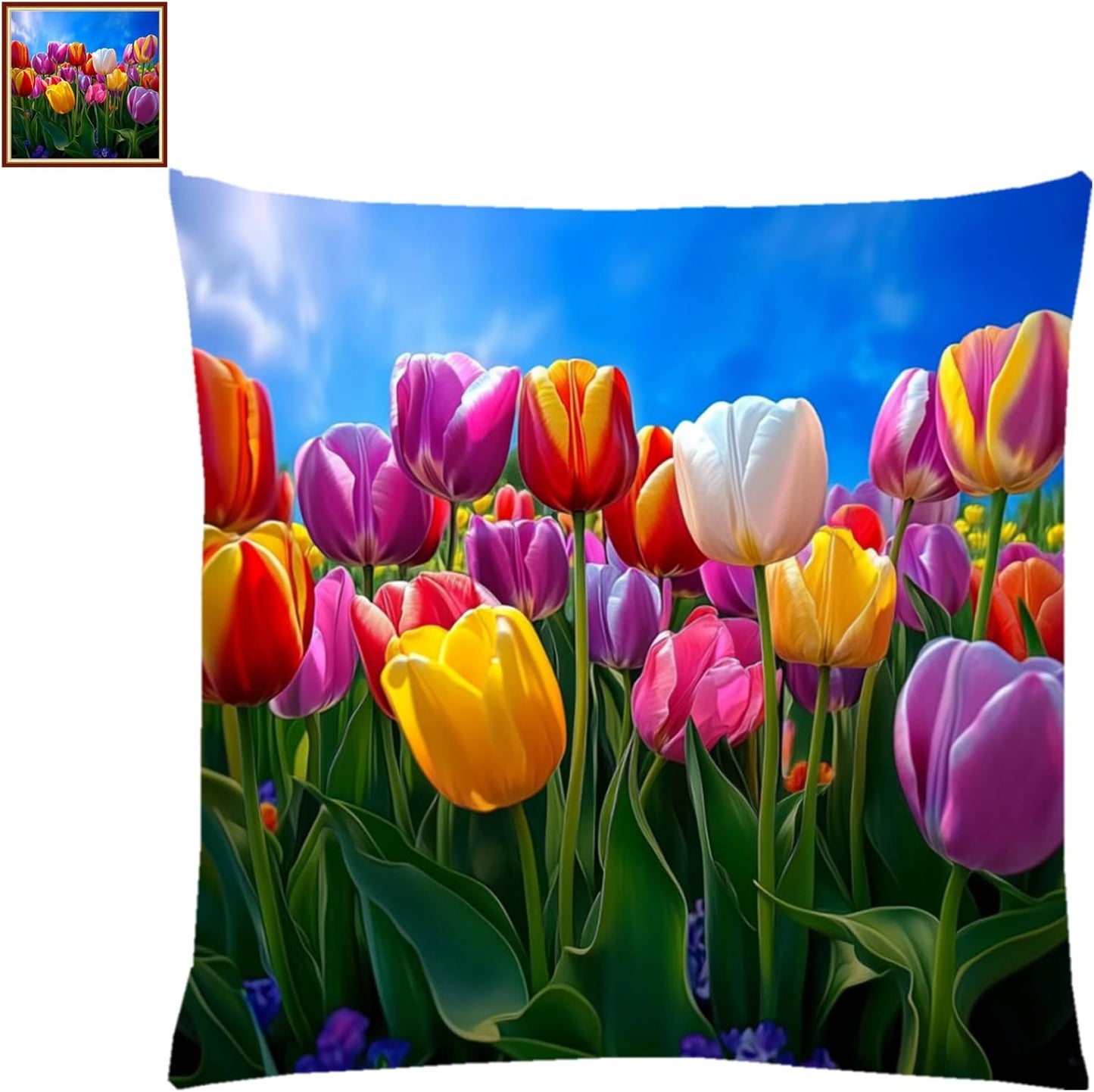 Fanxvivy Stamped Cross Stitch Kits for Adults Beginners Pillow Needlepoint Kit with Embroidery Pattern Needlework Kit Prestamped Stitches Kit 11CT Cross Stitching-Colorful Tulips 18x18 inch