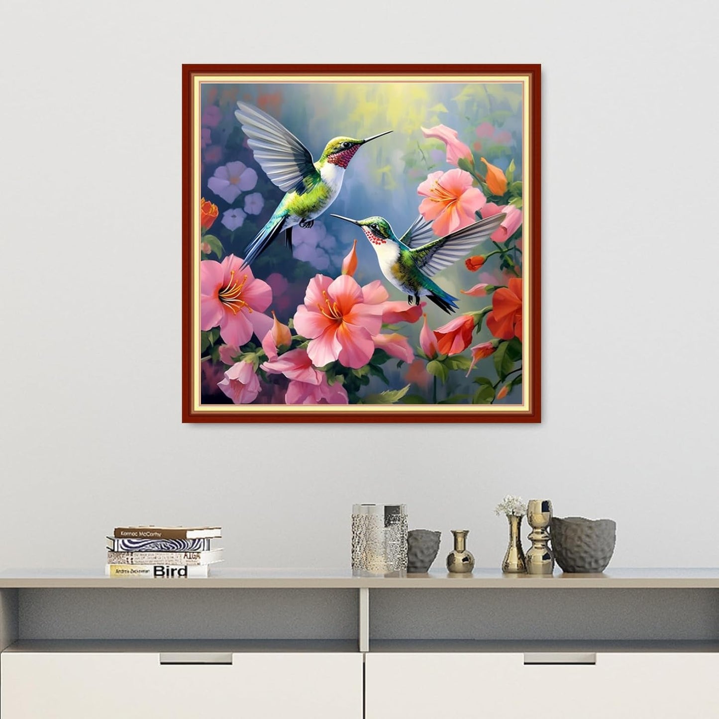 Dooxvey Cross Stitch Kit for Adult Beginners - Hummingbirds Gather Honey 18x18 inch