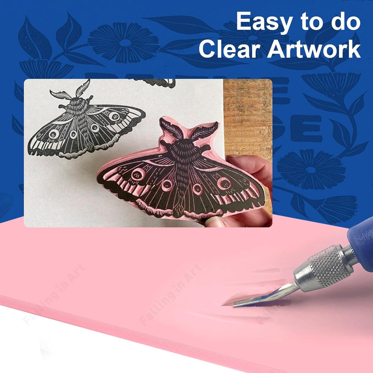 Falling in Art 4 x 6" Pink Rubber Carving Blocks, 6 Pack Soft Linoleum Blocks for Printmaking, Stamp Making, and DIY Crafting, 4/17" Thick