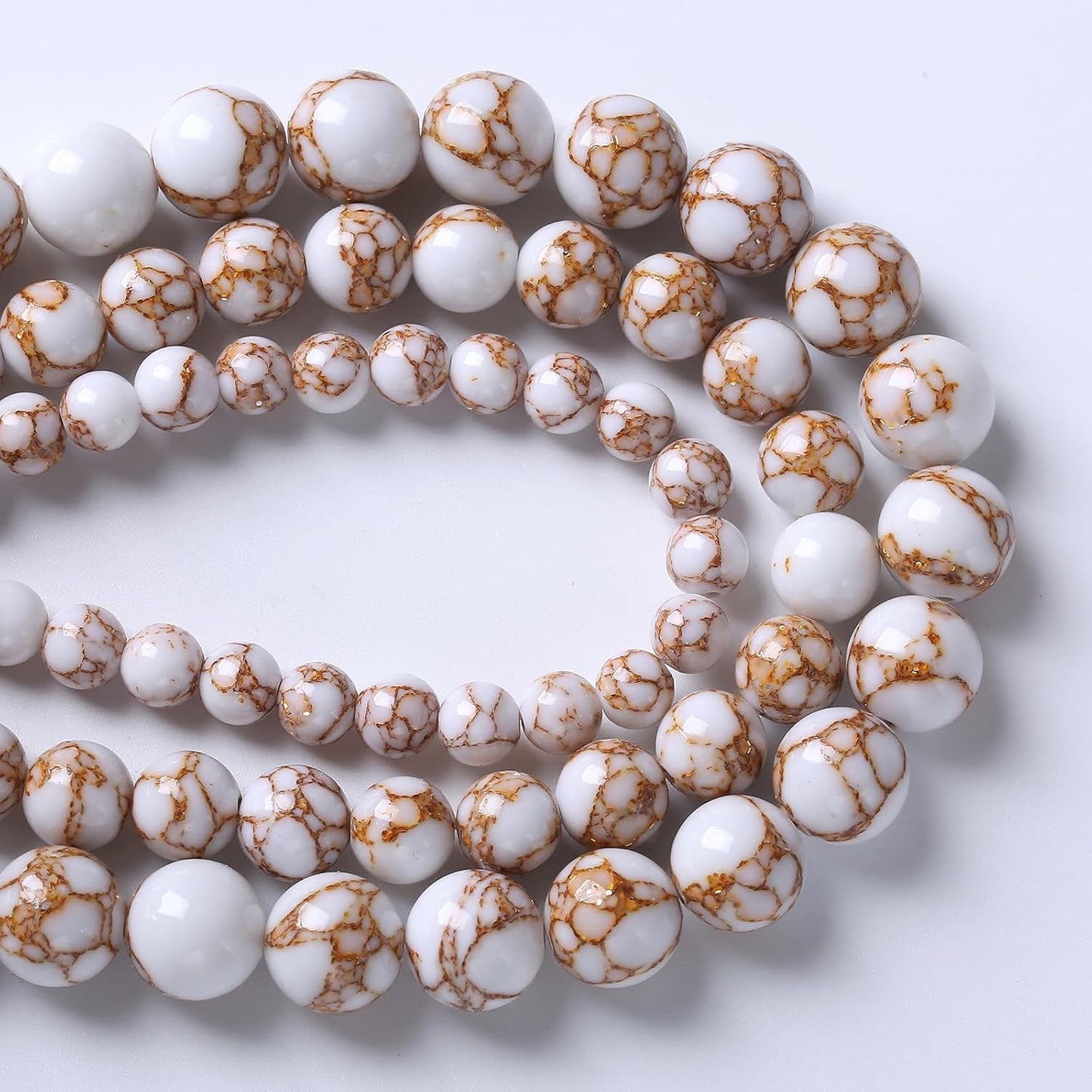 45pcs 8mm White Howlite Spun Gold Stone Beads for Jewelry Making Natural Stone Energy Healing Beads DIY Bracelet Necklace 15" (8mm, White Howlite Spun Gold Stone)