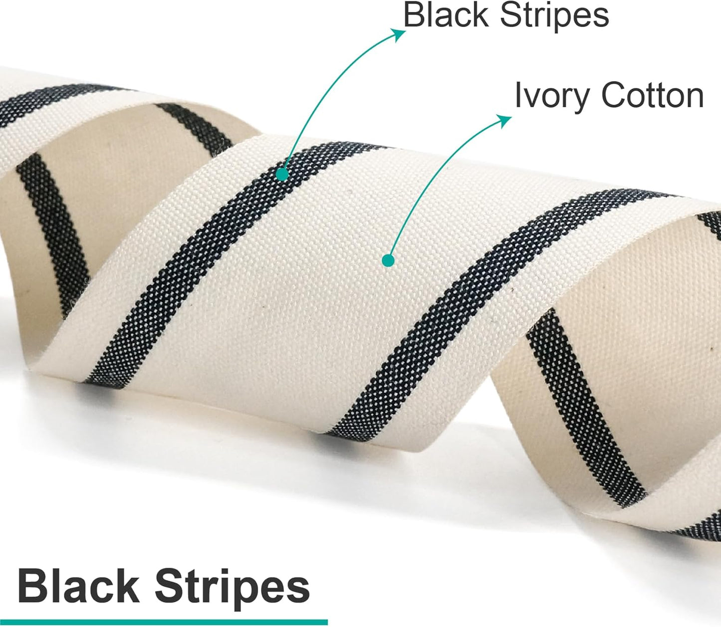 CT CRAFT LLC Ivory Cotton Black Stripes Ribbon 2" x 10 Yards for Home Décor Gift Present Wrapping DIY Crafts Birthday Wedding Bouquet Christmas