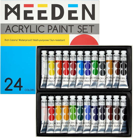 MEEDEN Beginners Acrylic Paint Set: 24 Colors 12ml/0.41 fl oz Heavy Body Art Craft Paints - Non-Toxic Rich Pigment Hobbists Halloween Pumpkin Painting for Kids Adults on Canvas Wood Fabric