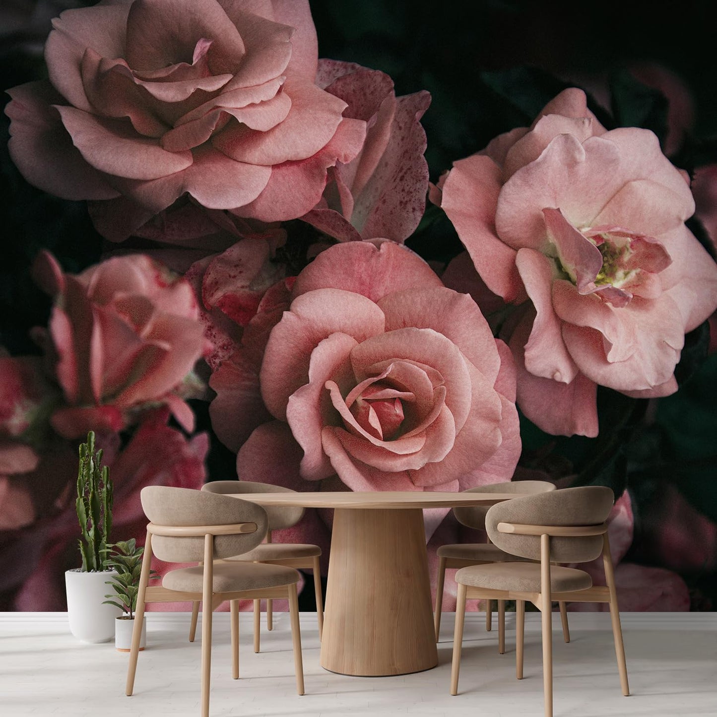 wall26 Removable Wall Sticker/Wall Mural Close Up Dark Rose Flower Blossoms Nature Wilderness Photography Realism Decorative Botanical Relax/Calm Floral for Living Room, Bedroom, Office - 66"x96"