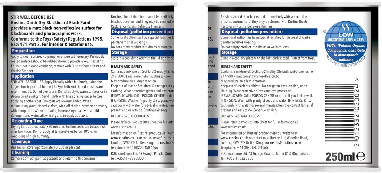 Rustins Blackboard Black Paint 250ml