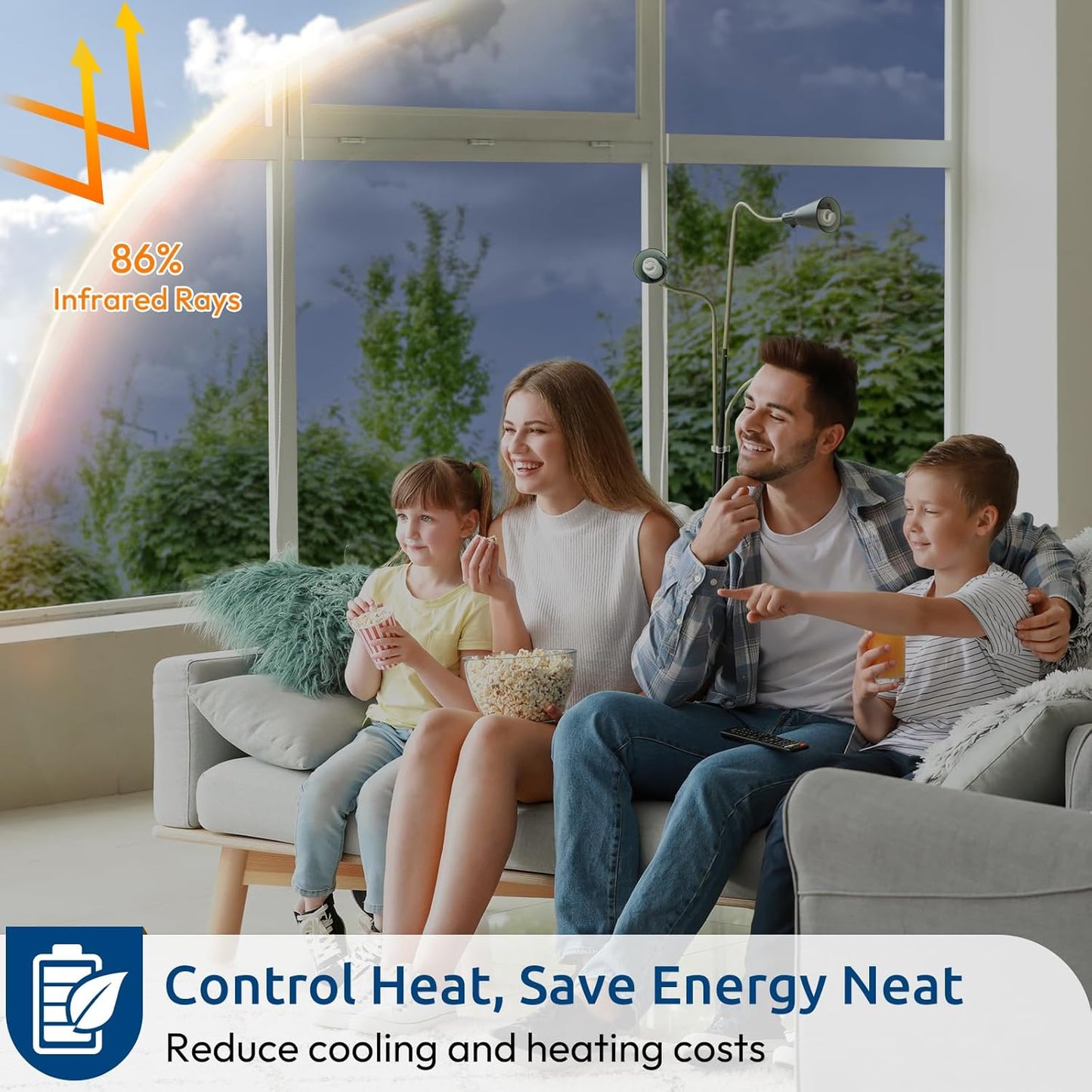 rabbitgoo Window Privacy Film One Way Window Tint for Home, Removable Reflective Heat Sun Blocking Anti UV Glass Door Covering, Mirror Tinting Film House Office, 35.4 in X 6.5 Feet, Blue Silver