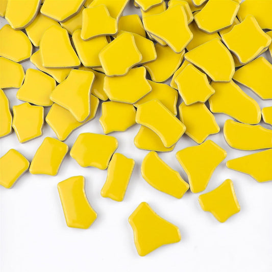 0.78"-1.57" Irregular Ceramics Mosaic Tiles,1.1LB Mosaic Pieces Stones for Home Decoration DIY Craft Plates Flowerpots Vases Cups Mosaic Making Supplies (Yellow)