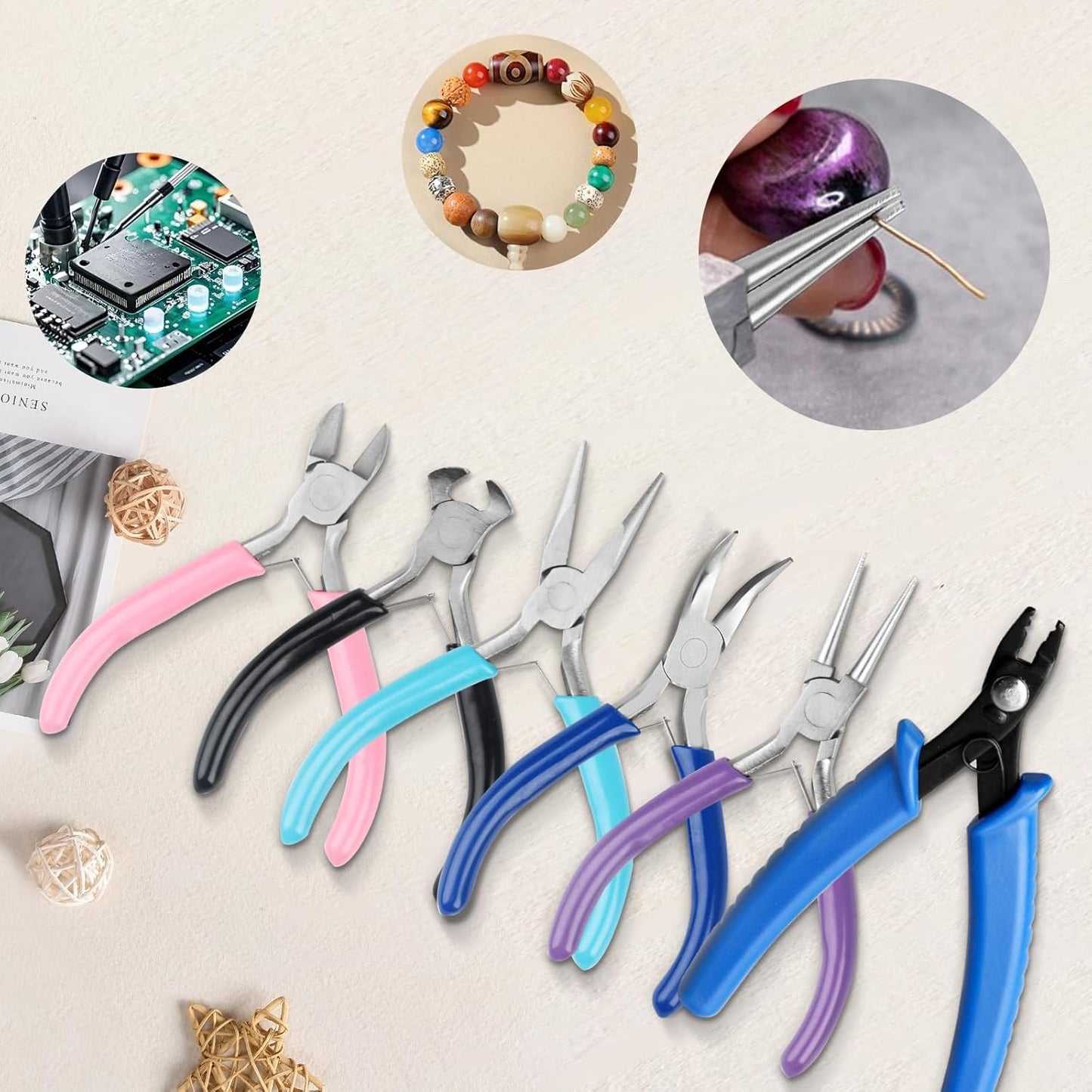 6 Pcs Jewelry Pliers Set, Include Needle Round Bent Nose Zipper Wire Cutter Jewelry PliersJewelry Making Tools for Jewelry Making Repair/Crafting/Wire Wrapping Supplies