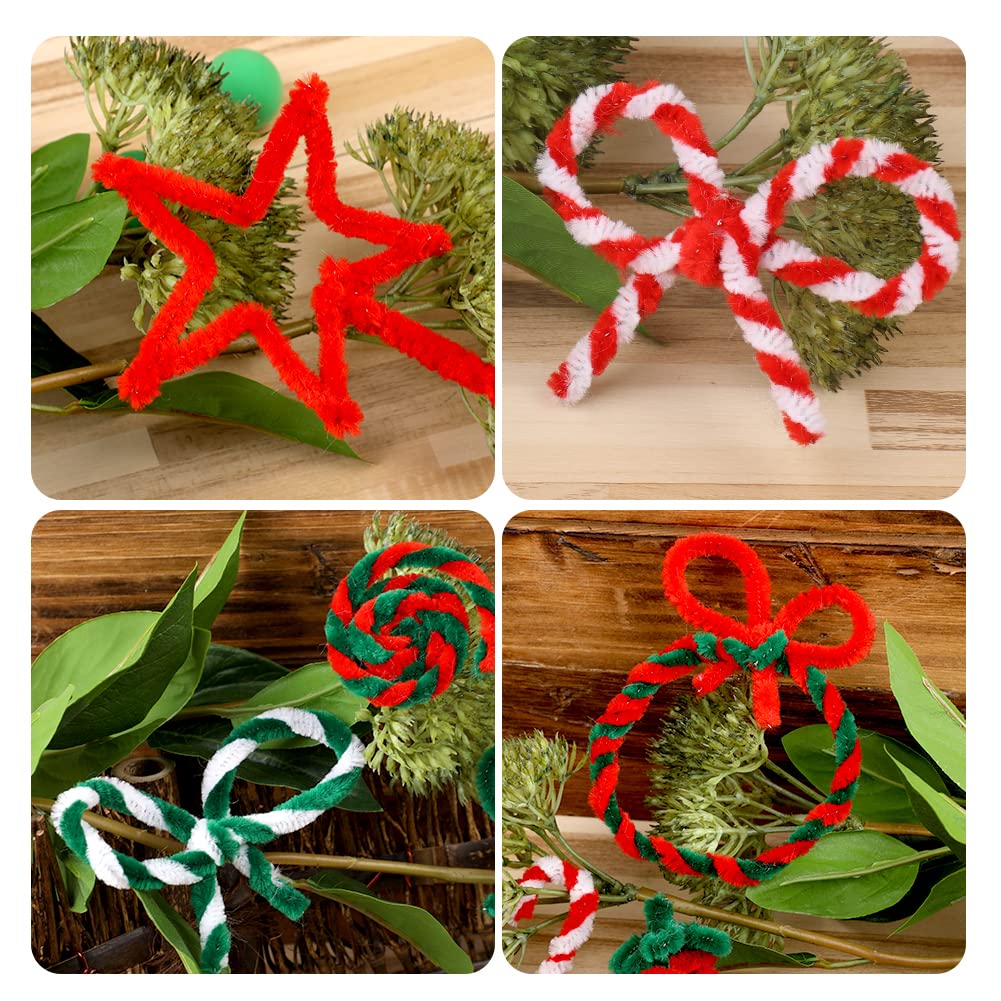 200 PCS Pipe Cleaners, Christmas Craft Pipe Cleaners, Pipe Cleaners Chenille Stems, Pipe Cleaners Bulk, Art Pipe Cleaners for Creative Christmas Decoration Supplies (Red+Green+White)