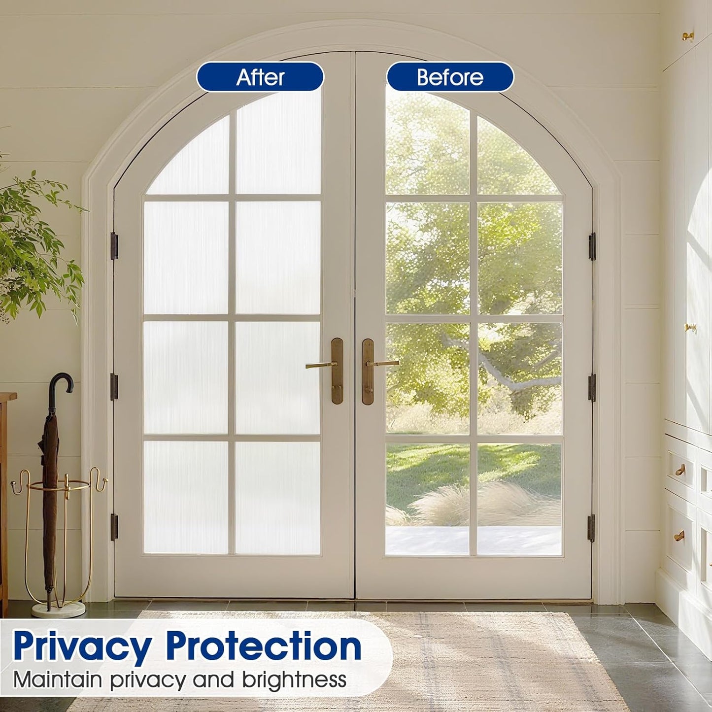 Privacy Window Film Static Cling, Frosted Glass Decorative Window Film with 96% UV Blocking, Non-Adhesive Removable Window Cling for Home Office Bathroom, 23.6 x 78.7 Inches, White
