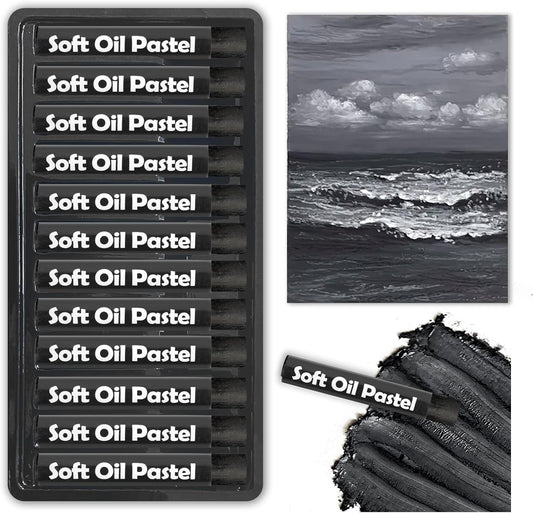qianshan Soft Oil Pastels Set of 12 Single Colors,Non Toxic,Soft Texture Vibrant and Creamy Oil Crayons Pastels Art Supplies.Black