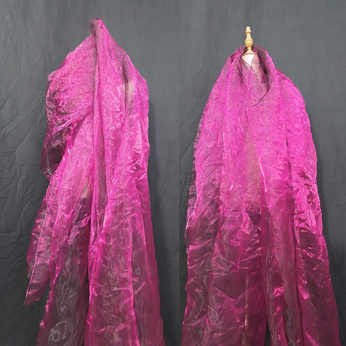 Two-Tone Iridescent Holographic Organza Fabric - 5.5 Yards | Lightweight Sheer Gauze Voile Tulle | for Dresses, Party Decor, DIY Crafts, Shiny Backdrops(Fuchsia Black)
