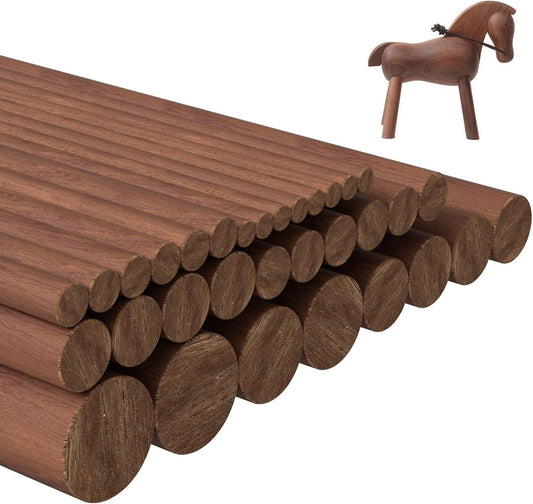 32Pcs 7 Size Walnut Wooden Dowel Rods 11.8 Inch Long Wooden Dowel Rods Sticks 4/6/8/10/12/15/18mm Wood Sticks for Crafts Unfinished Round Sticks for Crafts and Woodworking Building Material