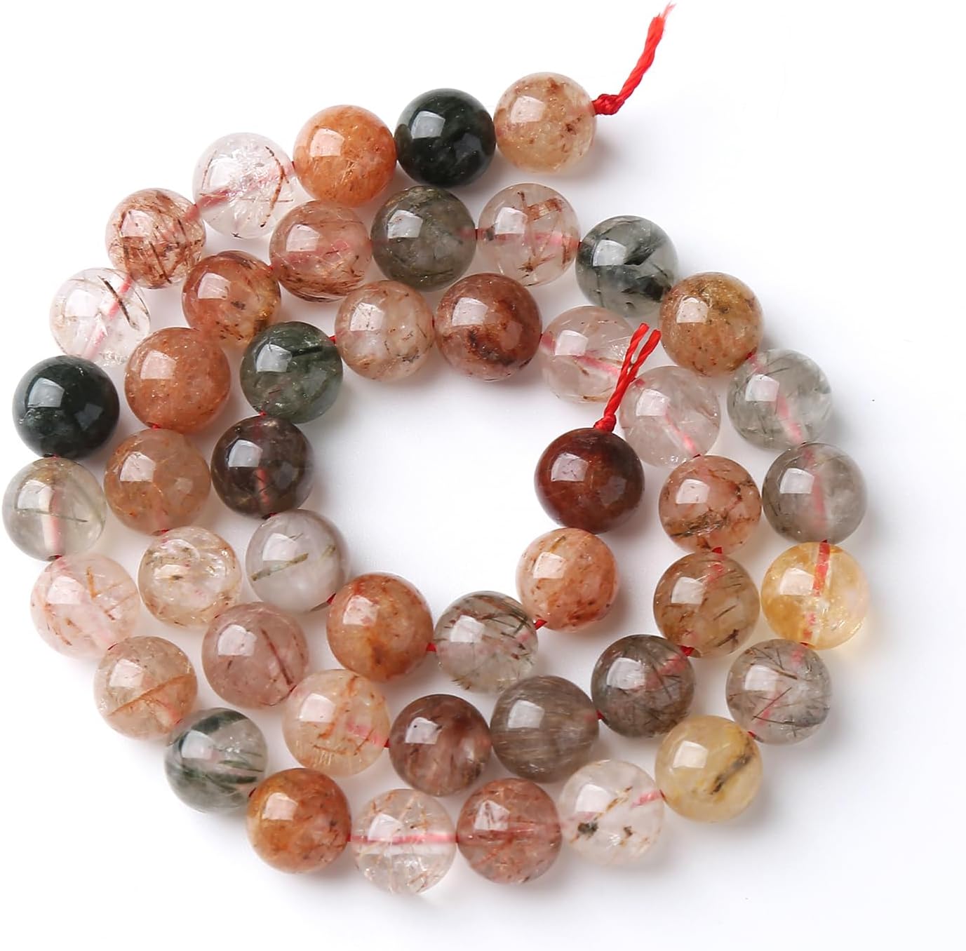 A+ Colorful Rutilated Quartz Crystal Beads Natural Stone Round Loose Beads for Jewelry Making DIY Bracelet Necklace Accessories 8mm 45pcs