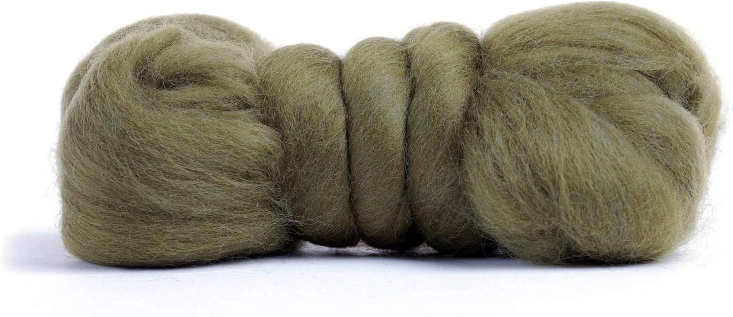 Desert Breeze Distributing 100% Natural Merino Wool Roving - Premium Combed Top Merino Roving Wool - Tapestry, Spinning, Wet Felting & Needle Felting Supplies - 21.5 Micron - 1 oz, Color Olive Green