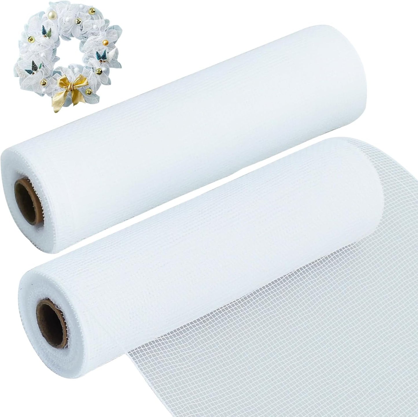 TONIFUL 2 Rolls 10 Inch White Decorative Mesh Ribbbon Rolls, Fabric Mesh for Mesh Wreath Supplies, Front Door Wreath Crafts Tree Decor Christmas NewYears Halloween Decoration (10 yds/roll)