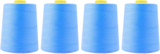 Mandala Crafts 4 Pack of Serger Threads Cones Spools - 20S/2 24000 Yards Polyester Sky Blue Threads for Sergers Machine and Overlock Quilting Sewing Machine