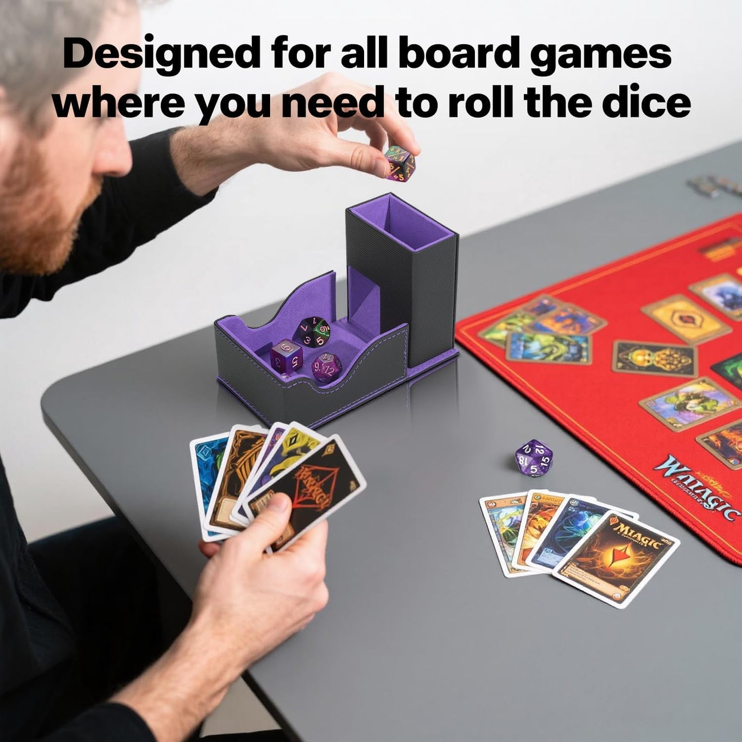 Dice Roller Tower, Premium DND Magnetic Dice Tray, Foldable PU Leather Dice Tower RPG Gifts for Dungeons and Dragons MTG Dm & Player Black/Violet