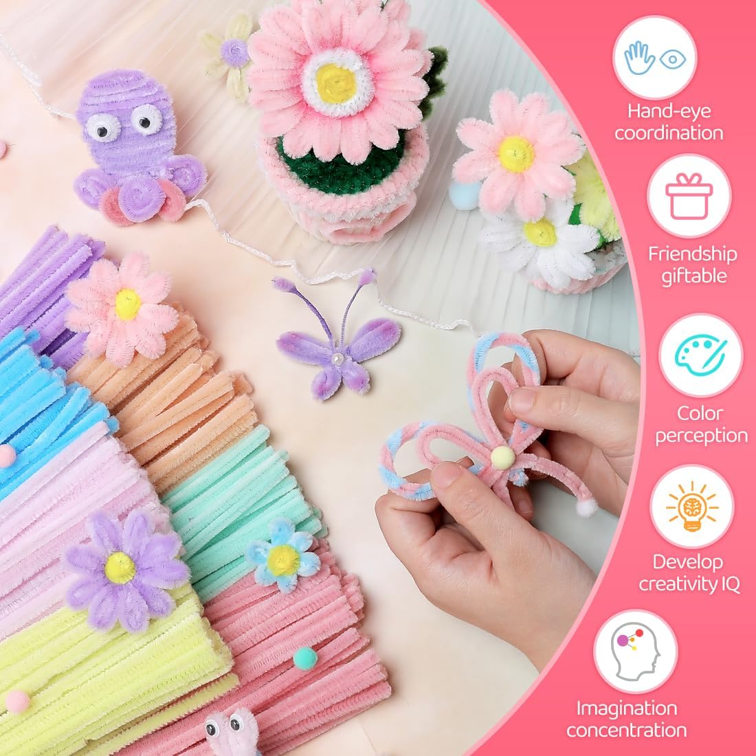 IOOLEEM Pipe Cleaners, 200pcs Purle Violet, Flower Making Arts and Craft Supplies, Ideas for Art Project Activity.