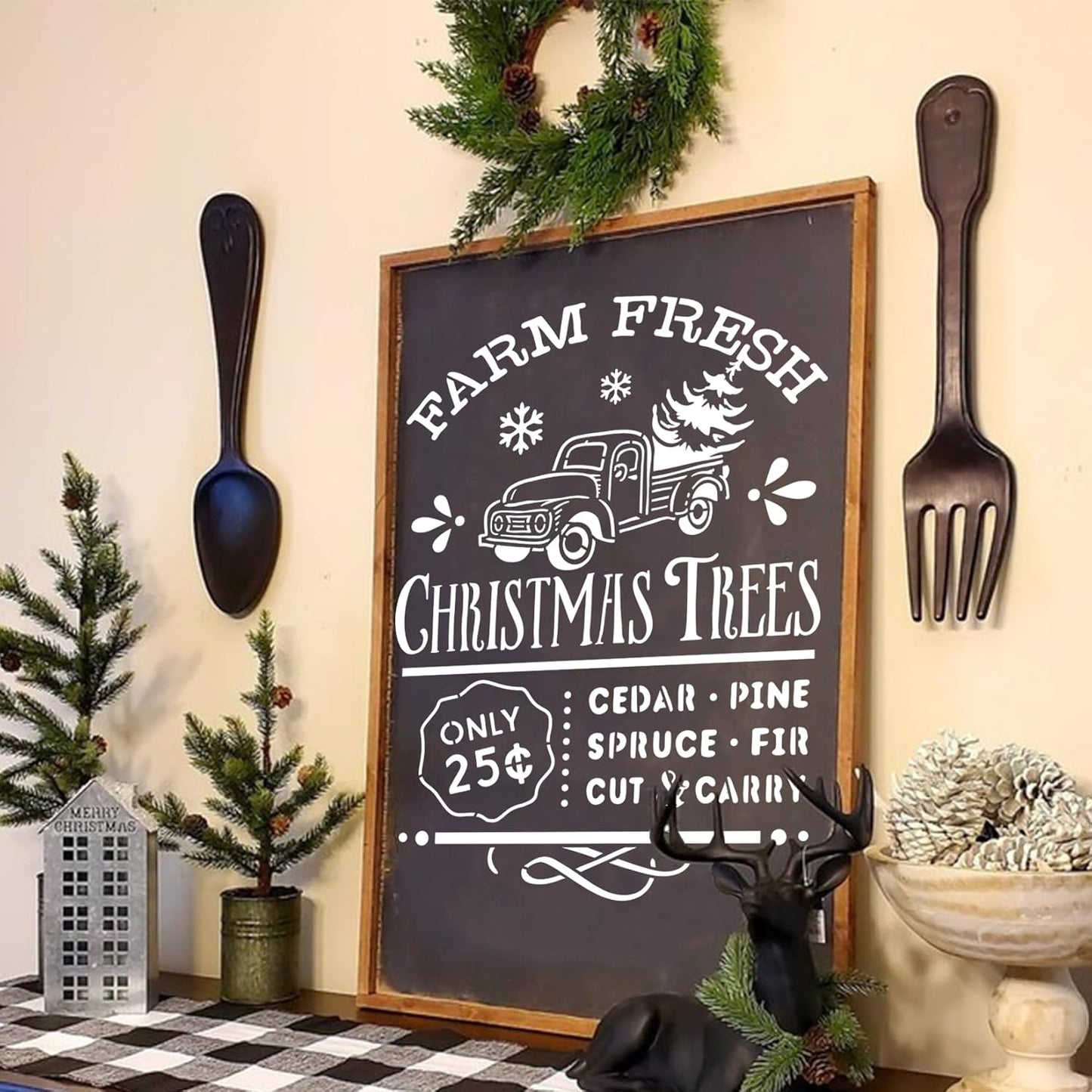 10 Pieces Christmas Stencils Reusable, 8 X 11 Inch Holiday Farm Fresh Christmas Tree Stencils for Painting on Wood Sign Windown DIY Crafts Fabric Canvas Winter Decor (10pcs A4 chrismtas-Old)