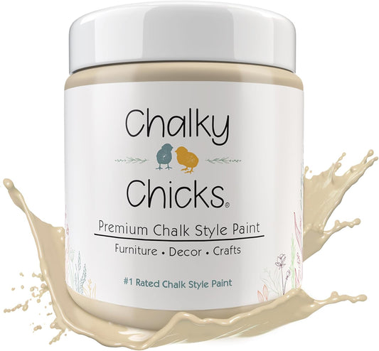 Chalky Chicks All-in-One Chalk Paint for Furniture or Cabinet - 8 Fl Oz - Matte Finish Cuppa Latte Tan for Metal, Wood Furniture Paint - No Sanding All-in-One for Home Decor & Crafts, USA Made
