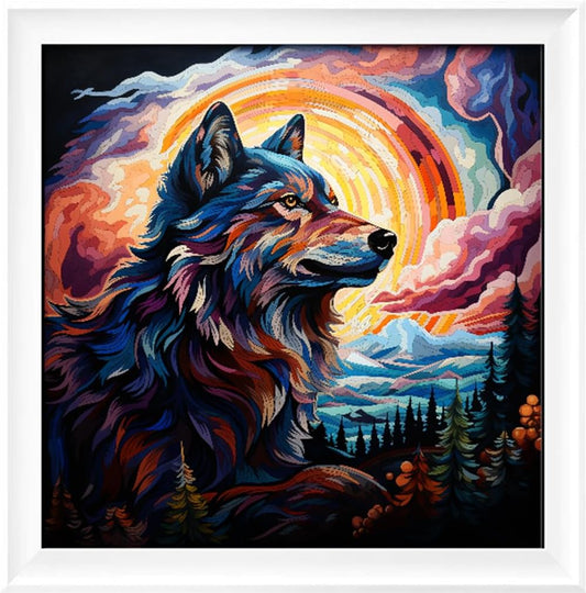 Leczany Cross Stitch Stamped Kit for Adults or Kids - Colorful Wolf Trail | DIY Embroidery Starter Patterns Craft Kit Needlepoint for Beginner | 11CT, 3 Strands | 14.2x14.6 inches