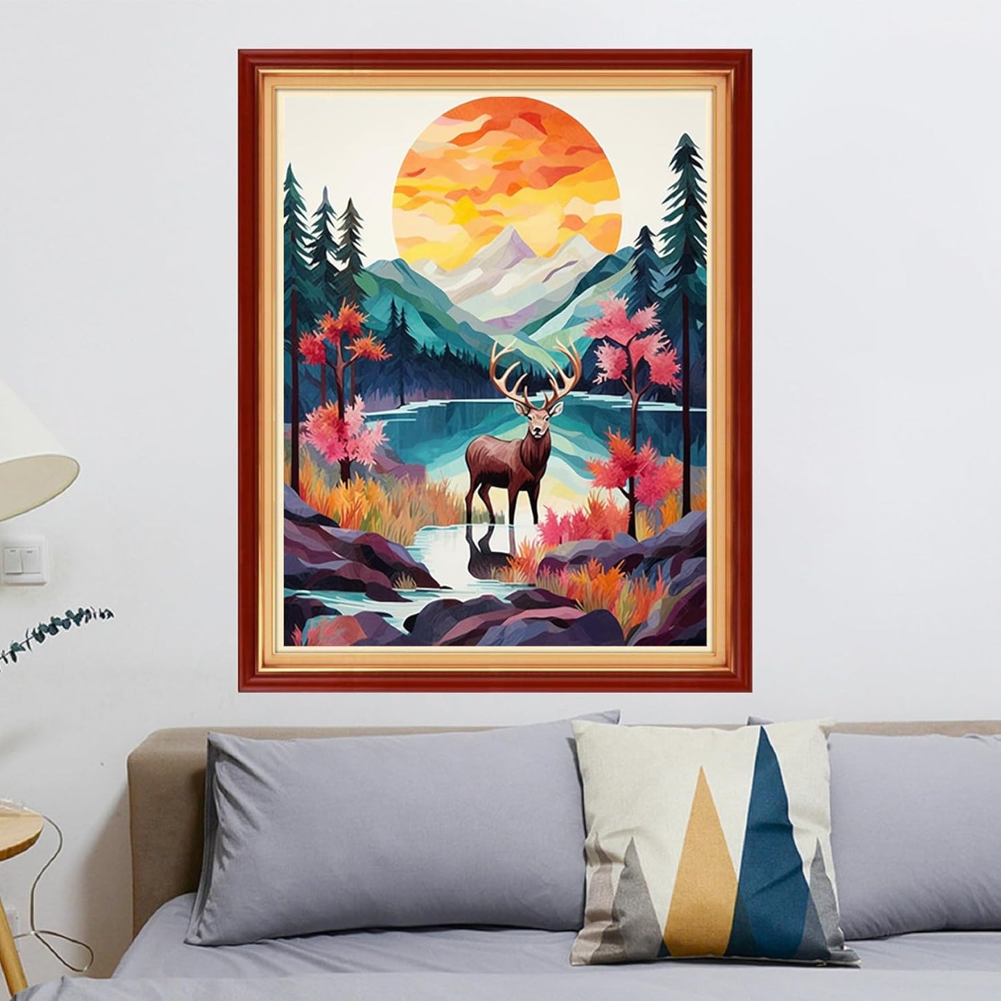 Stamped Cross Stitch Kits - Beach Night Landscape Counted Cross Stitch Kits for Beginners Adults Needlepoint Cross-Stitch Patterns-Sunrise Deer 16x20 inchs