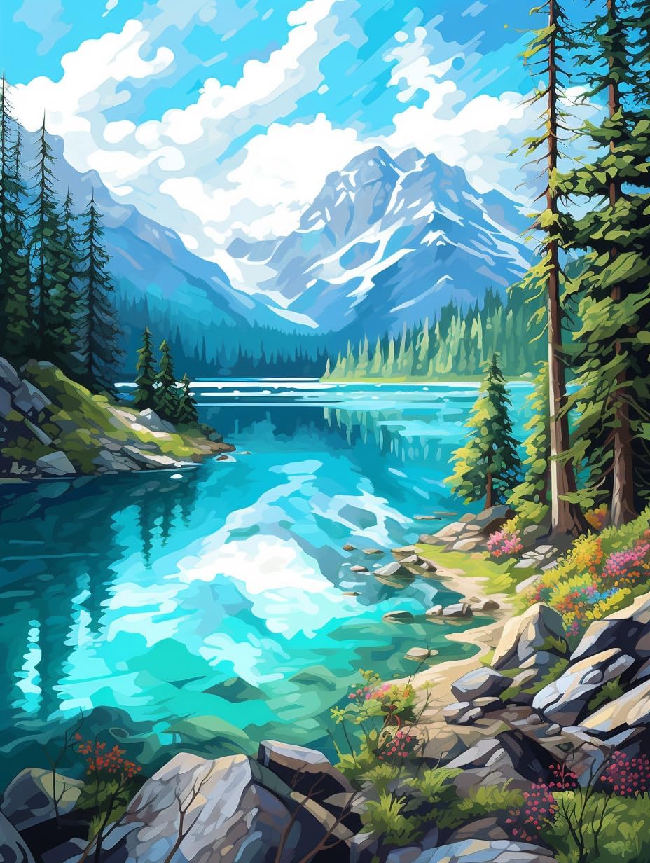 14CT Counted Cross Stitch Kits for Adults Mountain Flowers Advanced Stamped Cross Stitch Kits for Adults (Mountain)