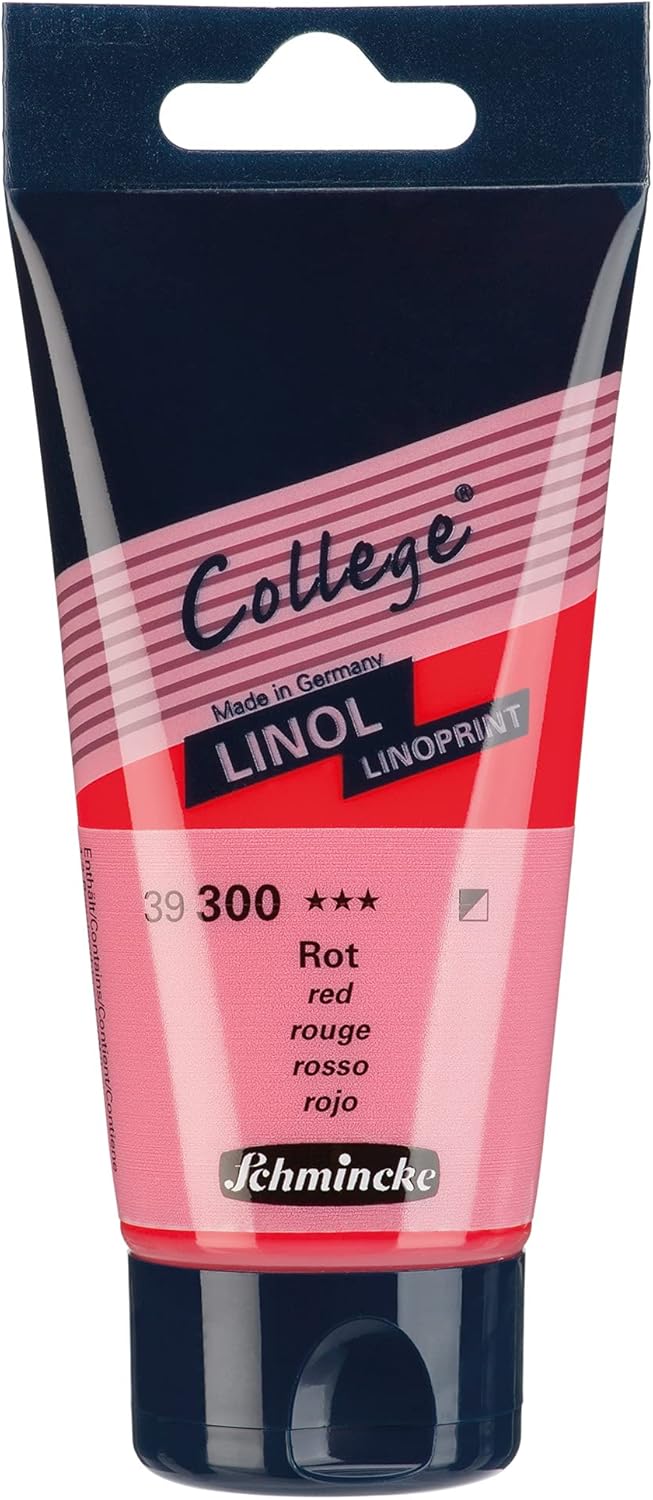 Schmincke - College Linol, artists' lino printing inks, red in 75 ml tube, 39300013, low-odour water-based lino printing ink, lightfast, even print