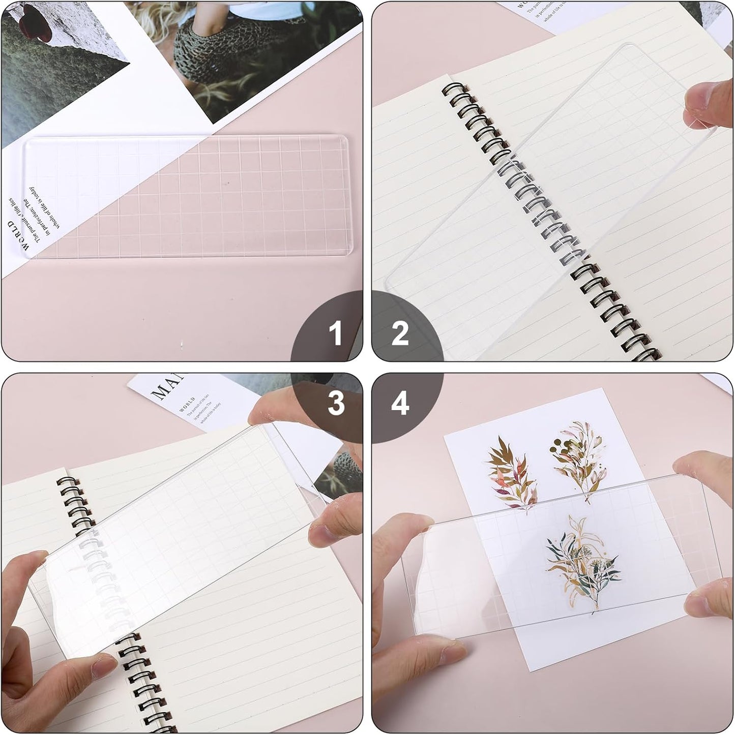 6PCS Acrylic Stamp Block with Grid Lines, Clear Stamping Blocks Tool Decorative Stamp Blocks Square Display Block Set Props for DIY Crafts Scrapbooking Card Making