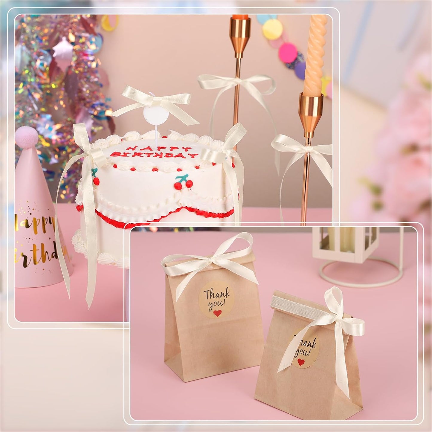 120 Yards Cream Ribbon 3/8 Inch Ivory Satin Ribbon Thin Ribbons for Gift Wrapping Cake Wedding Invitation Bride Bracelet Hair Bows Christmas Crafts Gift Bags Balloons String