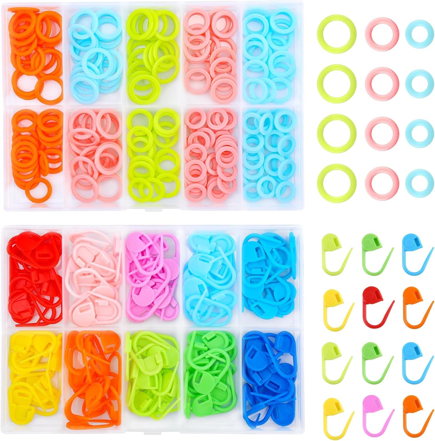 LUNARM 340 Pcs Stitch Ring Markers and Colorful Knitting Crochet Locking Counter Stitch Needle Clips with 2 Storage Boxes for Handicraft Weaving Sewing