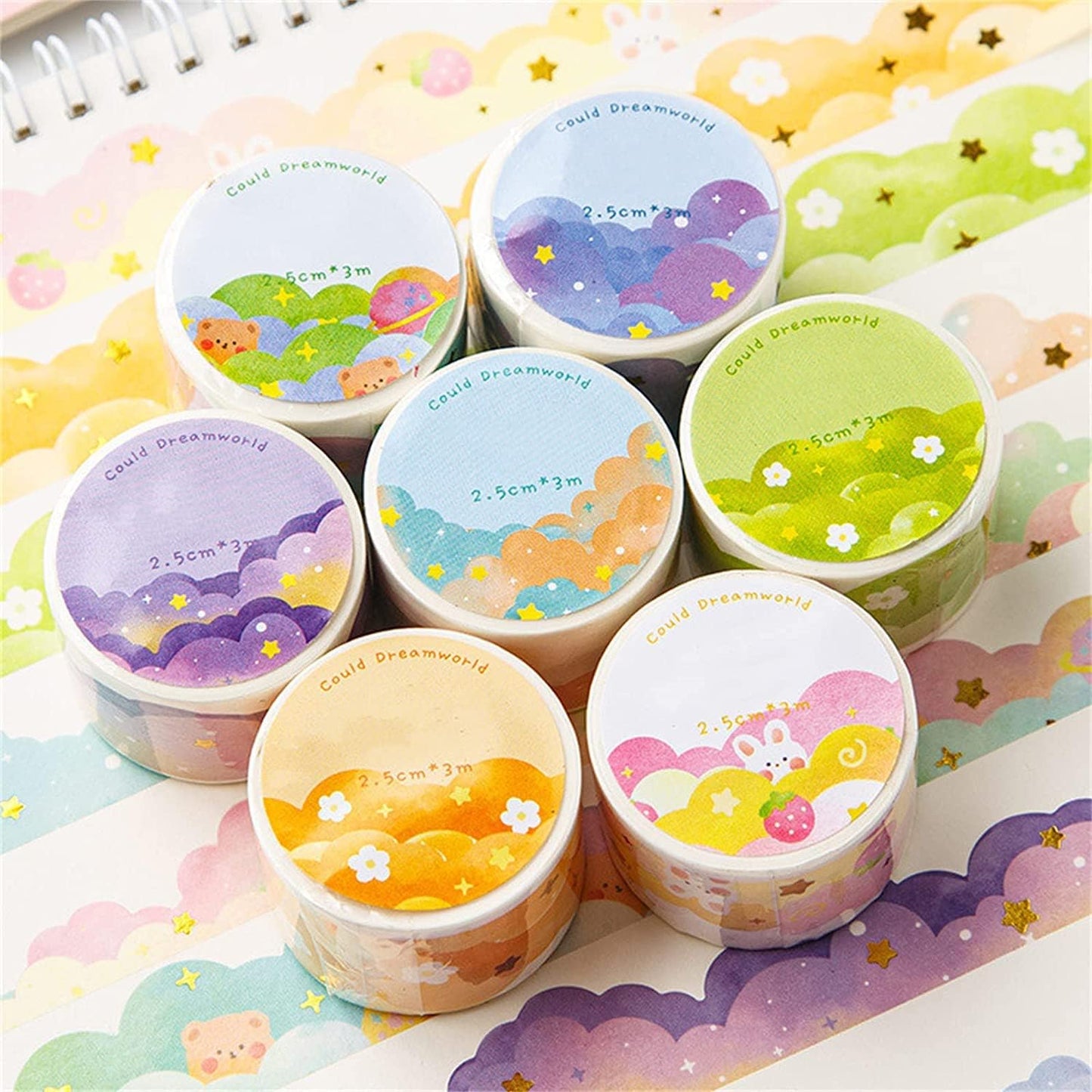 8 Rolls Washi Tape Set, Dream Clouds Gold Foil Decorative Tape, Decorative Adhesive Tape for Scrapbook, Arts & Crafts, Journals, 25mm x 3m