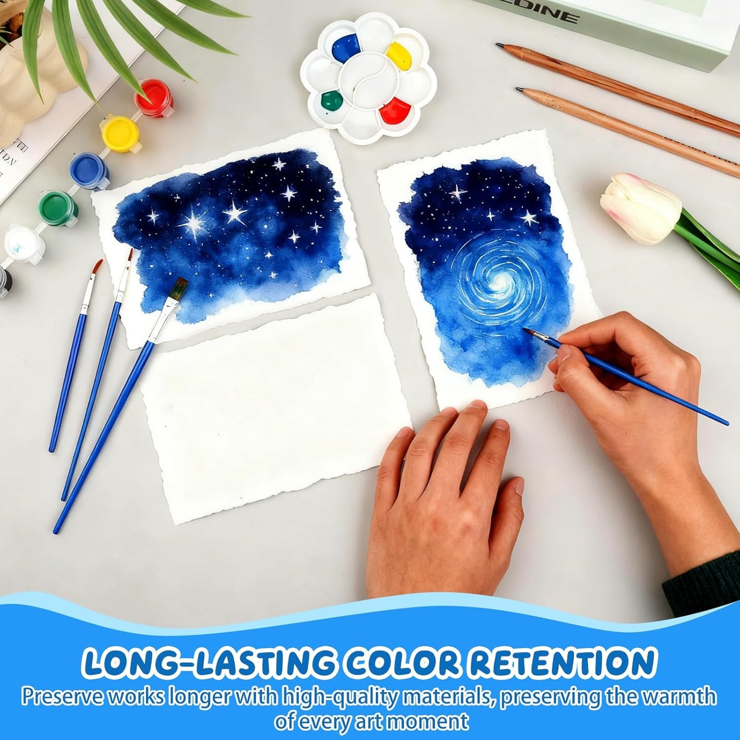 Lunarm Watercolor Paper 25 Sheets, Deckled Edge Paper 300 GSM 4 x 6 inch, Handmade Textured Cotton Paper for Wedding Invitation, Oil Pastel, Watercolor Painting and Cards, Crafts